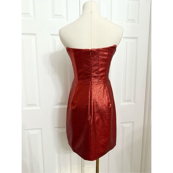 Meshki Womens Red Dorothy Glitter Strapless Mini Bodycon Dress Size Medium - Picture 3 of 7